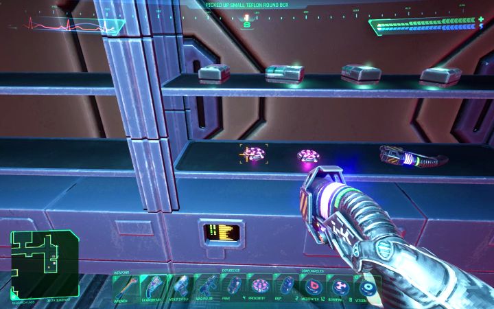 You can find this type of mine beginning from the Medical Deck - System Shock Remake: List of all weapons and grenades - Basics - System Shock Remake Guide