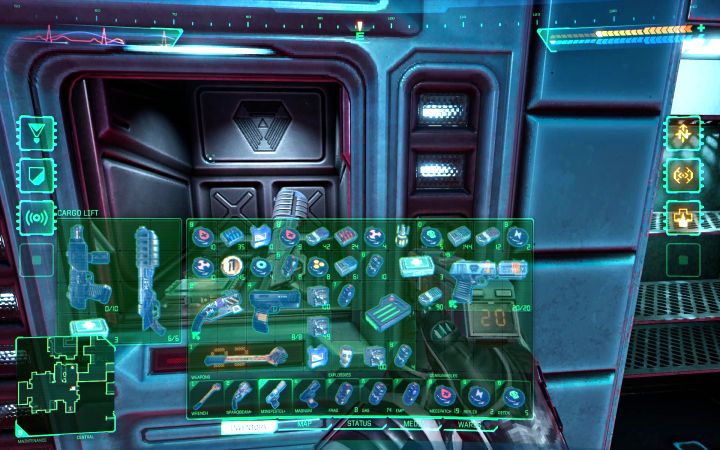 It's best to use the freight elevator window to store larger, temporarily unwanted items for example, a supply of first aid kits or weapons that you are not currently using - System Shock Remake: How to increase the inventory capacity? - FAQ - System Shock Remake Guide