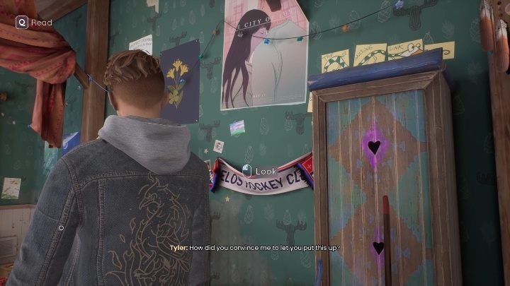 On the right wall of the room you will find posters and a hockey team scarf - Tell Me Why: House walkthrough - Chapter 1 Homecoming - Chapter 1 Homecoming - Tell Me Why Guide, Walkthrough