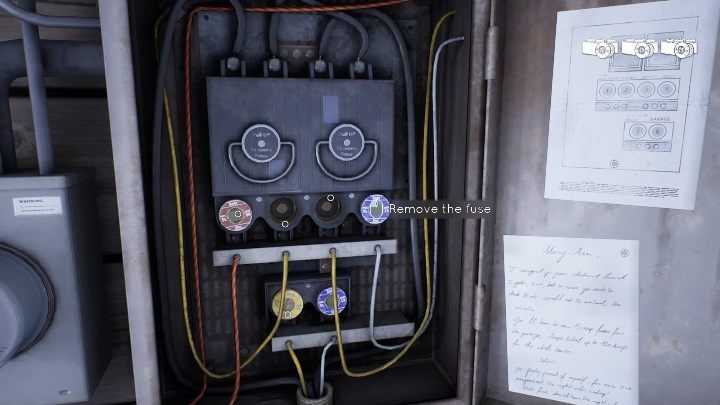 You can find the solution to the puzzle in the notes taped to the wall next to it - Tell Me Why: Fuse box - how to connect fuses? - FAQ - Tell Me Why Guide, Walkthrough