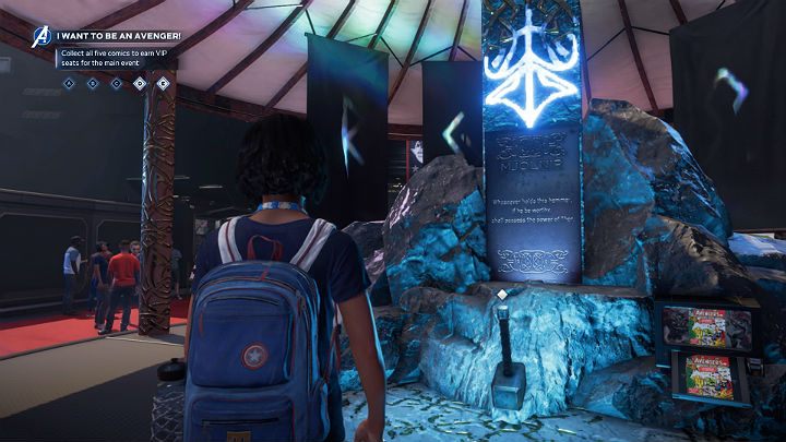 When you walk into the Captain Americas booth, youll find that all the comics you could get here are already gone - Marvels Avengers: I want to be an Avenger! walkthrough - Gold Coast - Marvels Avengers Guide