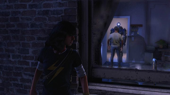 From the ladder you have to move to the narrow cornice and go to the second window of the building - Marvels Avengers: New normal, walkthrough - Eastern seaboard - Marvels Avengers Guide