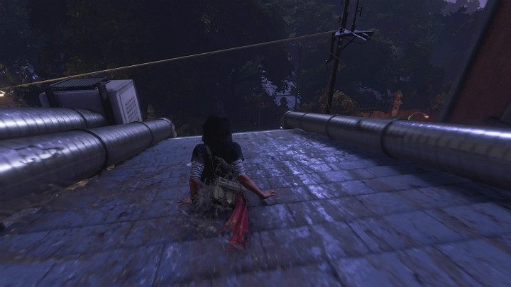 Once you start sliding down the sloping roofs of buildings you will have to jump from one building to another and then jump on a rope - Marvels Avengers: New normal, walkthrough - Eastern seaboard - Marvels Avengers Guide