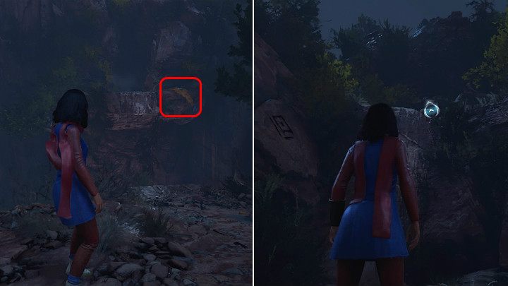 Walk straight ahead to reach another large chasm with a distinctive yellow piece of material on the right - Marvels Avengers: To stand alone, walkthrough - Utah Badlands - Marvels Avengers Guide