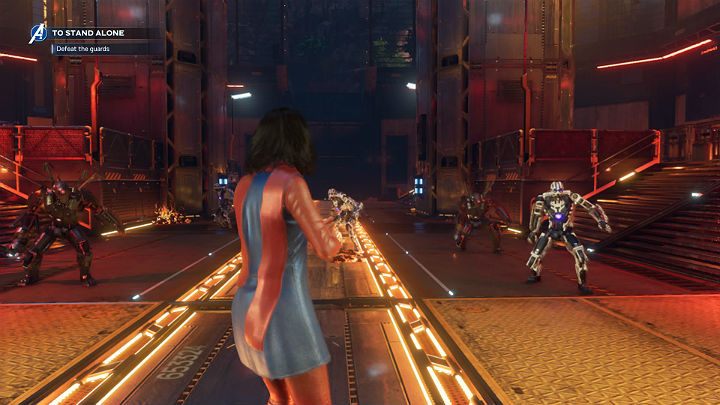 As soon as you try to open the back entrance of the prison, an AIM unit will appear behind your back - Marvels Avengers: To stand alone, walkthrough - Utah Badlands - Marvels Avengers Guide