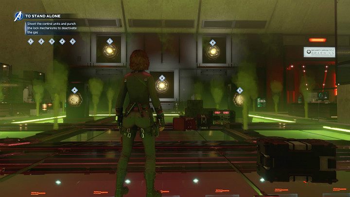 On the wall of the room there will be three control units - Marvels Avengers: To stand alone, walkthrough - Utah Badlands - Marvels Avengers Guide