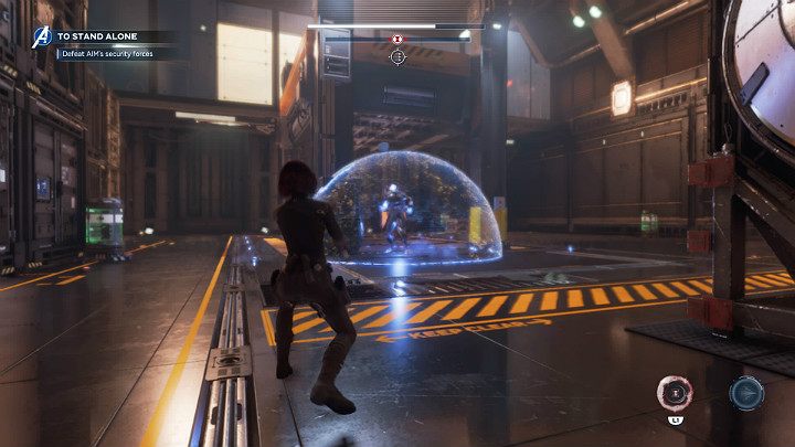 When the opponent activates the protective shield and begins to regenerate his lost health, you must quickly approach him and punch him in order to interrupt the healing process - Marvels Avengers: To stand alone, walkthrough - Utah Badlands - Marvels Avengers Guide