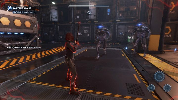 When two more Adaptoids appear in the hangar, you will have to complete a short tutorial that explains how you can use another heroic ability of Black Widow - the Power Surge skill - Marvels Avengers: To stand alone, walkthrough - Utah Badlands - Marvels Avengers Guide
