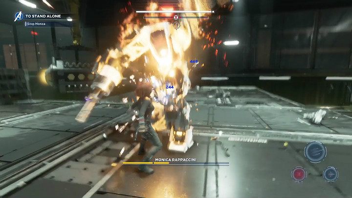 Monica will return to the battlefield even stronger than before because she will have some fiery skills - Marvels Avengers: Monica Rappaccini boss - how to beat? Walkthrough - Bosses - Marvels Avengers Guide