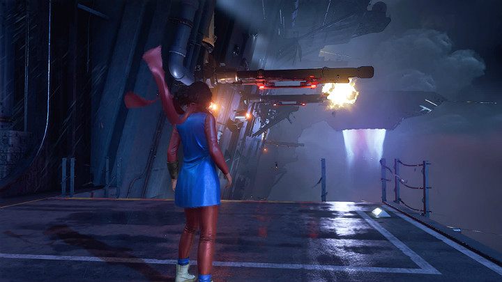 Jump off the platform and grab metal pieces protruding from the ship to jump onto the next platform - Marvels Avengers: Once an Avenger, walkthrough - Helicarrier - Marvels Avengers Guide