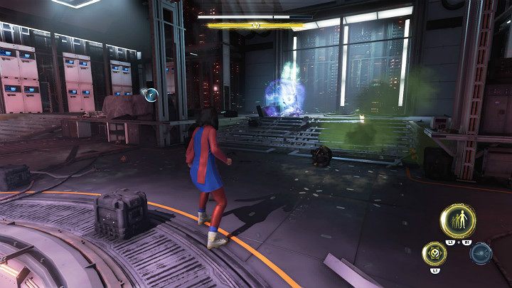 A Prime Cryo Synthoid will appear in the third wave of enemies - avoid its freezing cannon - Marvels Avengers: Once an Avenger, walkthrough - Helicarrier - Marvels Avengers Guide