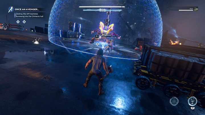 After the first machine is destroyed, you will have to fight a large number of opponents, including elite units such as a Stiletto Riotbot and a Cryotronic Exo - Marvels Avengers: Once an Avenger, walkthrough - Helicarrier - Marvels Avengers Guide