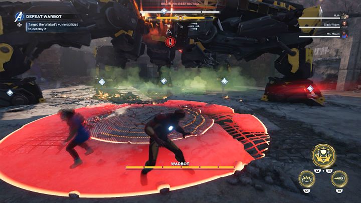 The Warbot will try to stomp on The Avengers - Marvels Avengers: Agony and the Ant Hill, walkthrough - Utah Badlands - Marvels Avengers Guide