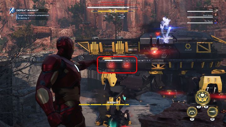 This time, the side vents and the vents on the inside of the legs will overheat - Marvels Avengers: Warbot boss - how to beat? Walkthrough - Bosses - Marvels Avengers Guide