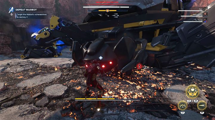 Once all of the vents are broken, the Warbot will be knocked down again - Marvels Avengers: Warbot boss - how to beat? Walkthrough - Bosses - Marvels Avengers Guide