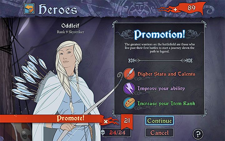 The leveling up mechanism (promoting to new ranks) used in The Banner Saga 3 is the same as the one from the previous games - Character progression in The Banner Saga 3 - Game basics - The Banner Saga 3 Game Guide
