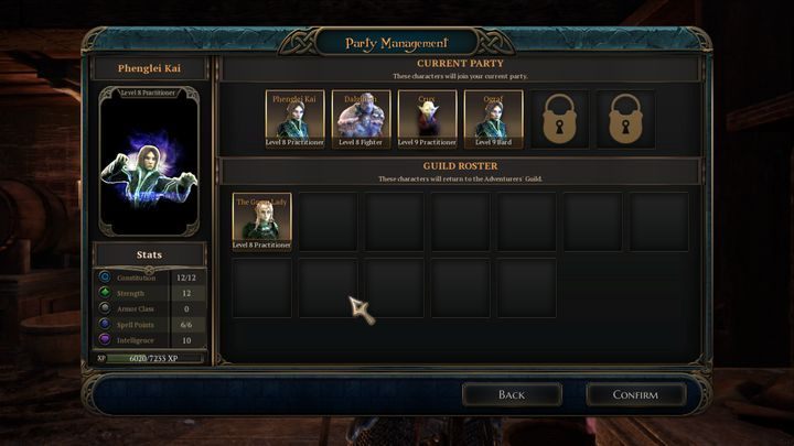 Team management panel. - Managing Teams in The Bards Tale 4 Game - Party - The Bards Tale 4 Game Guide