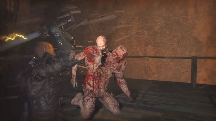 The stunned boss will kneel on the platform - Callisto Protocol: How to defeat the Two-head boss? - FAQ - The Callisto Protocol Guide