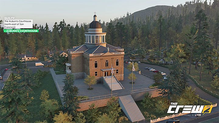 Description: The Auburns courthouse (northeast of San Francisco) - The Crew 2: Album - Street Racing - The Crew 2: Photo Ops - The Crew 2 Game Guide