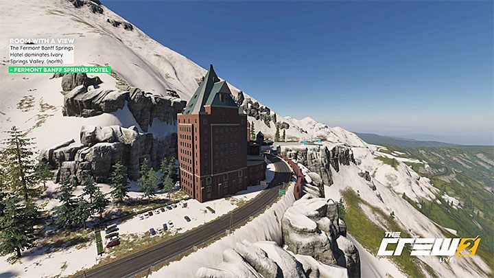 Description: The Fermont Banff Springs Hotel dominates Ivory Springs Valley (north) - The Crew 2: Album - Street Racing - The Crew 2: Photo Ops - The Crew 2 Game Guide