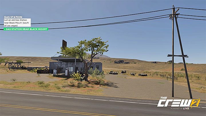 Description: Just an old gas station near Black Mount (south of Las Vegas) - The Crew 2: Album - Street Racing - The Crew 2: Photo Ops - The Crew 2 Game Guide