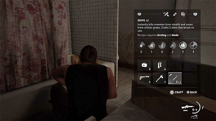 Craft Shivs passive skill is the first of the new tree and costs 20 supplements - The Last of Us 2: Are melee weapons indestructible? - Combat - The Last of Us 2 Guide