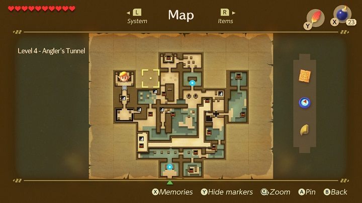 Map of the whole Anglers Tunnel. - Anglers Tunnel | Links Awakening Walkthrough - Walkthrough - Links Awakening Guide