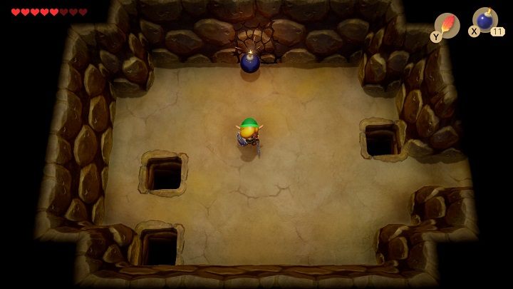 Place a bomb next to the cracked wall above to get to the room with a Piece of Heart - Anglers Tunnel | Links Awakening Walkthrough - Walkthrough - Links Awakening Guide