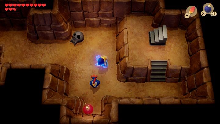 Go down the stairs and place a bomb near the cracked wall at the bottom of the room - Eagles Tower | Links Awakening Walkthrough - Walkthrough - Links Awakening Guide