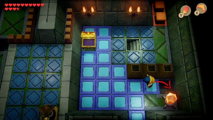 Open the chest with the Mirror Shield and jump into the hole to reach the first level of the tower - Eagles Tower | Links Awakening Walkthrough - Walkthrough - Links Awakening Guide