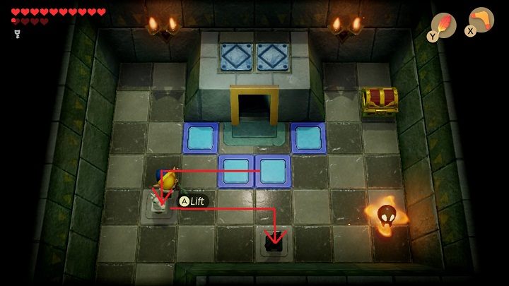 Throw the chess horses on their spots and a chest with a Map will fall down - Eagles Tower | Links Awakening Walkthrough - Walkthrough - Links Awakening Guide