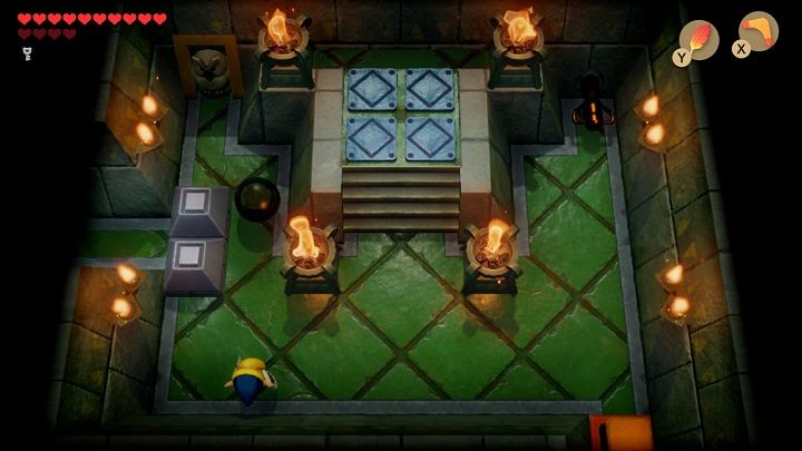 Take the black ball and place it near the bricks on the left side of the chamber - Eagles Tower | Links Awakening Walkthrough - Walkthrough - Links Awakening Guide