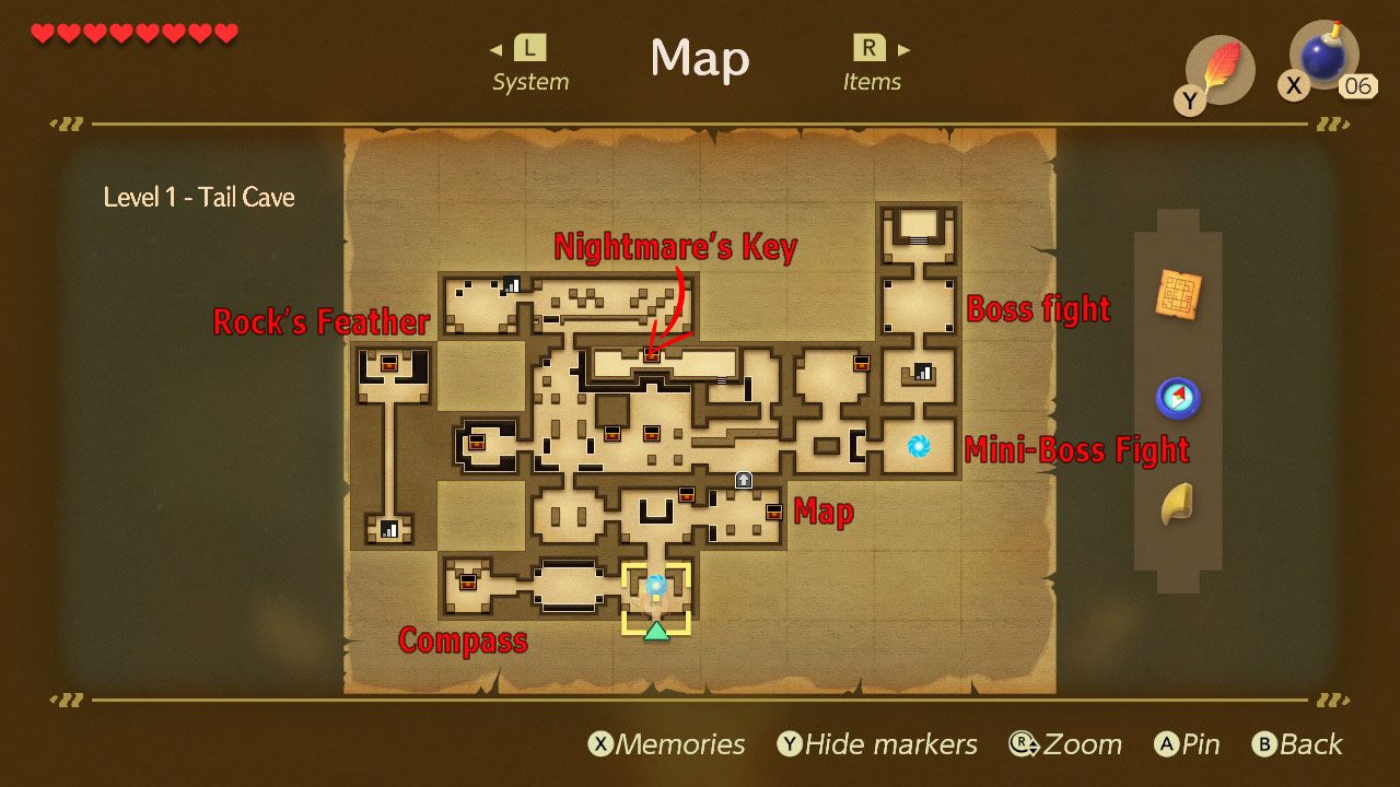 Here you can find locations of the most important things in the Tail Cave. - Tail Cave | Links Awakening Walkthrough - Walkthrough - Links Awakening Guide