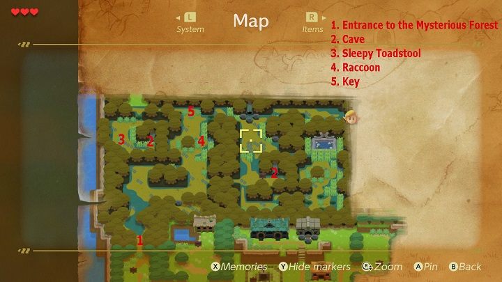 Locations that will help you find your way in the forest - Tail Cave | Links Awakening Walkthrough - Walkthrough - Links Awakening Guide