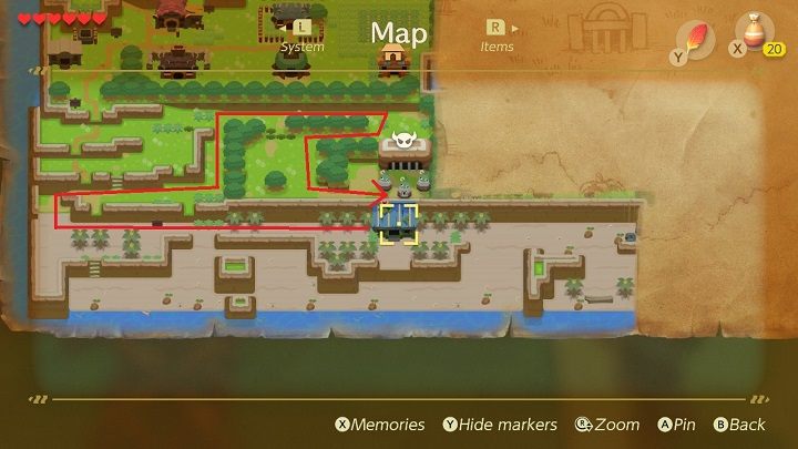 Leave the house, go left, then up and turn right - Tail Cave | Links Awakening Walkthrough - Walkthrough - Links Awakening Guide