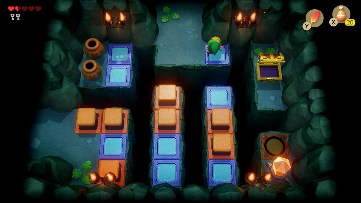 Tap the orange crystal and take a Small Key from the chest - Bottle Grotto | Links Awakening Walkthrough - Walkthrough - Links Awakening Guide