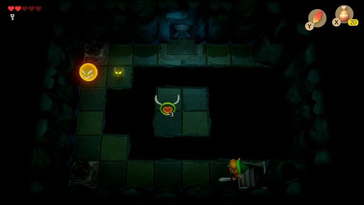 Wait for a platform that moved over a dangerous spiked floor and jump on it so you can safely move to the other side - Bottle Grotto | Links Awakening Walkthrough - Walkthrough - Links Awakening Guide