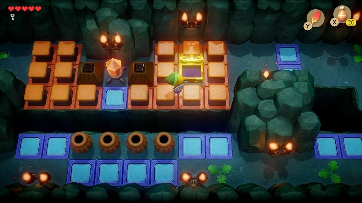 Tap the Crystal, move one space to the right and tap it again - Bottle Grotto | Links Awakening Walkthrough - Walkthrough - Links Awakening Guide