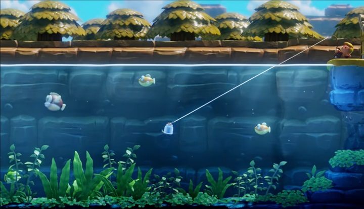 At the very bottom of the pond lies a jar hidden in tall plants - Fishing in Links Awakening - Basics - Links Awakening Guide