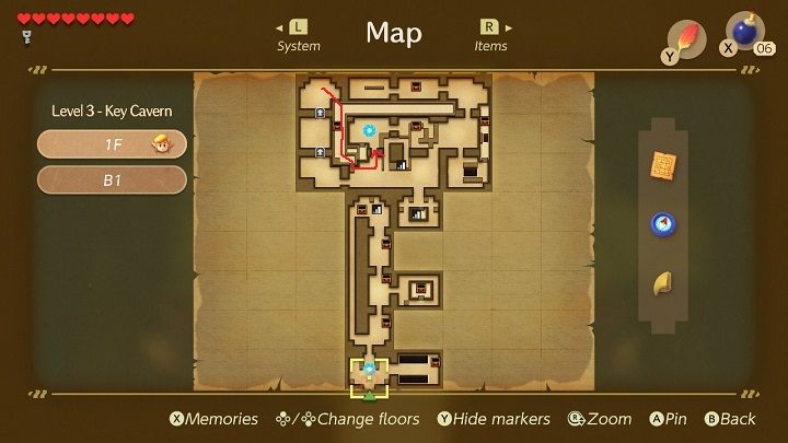 Take the stairs to the narrow corridor and go down - Key Cavern | Links Awakening Walkthrough - Walkthrough - Links Awakening Guide