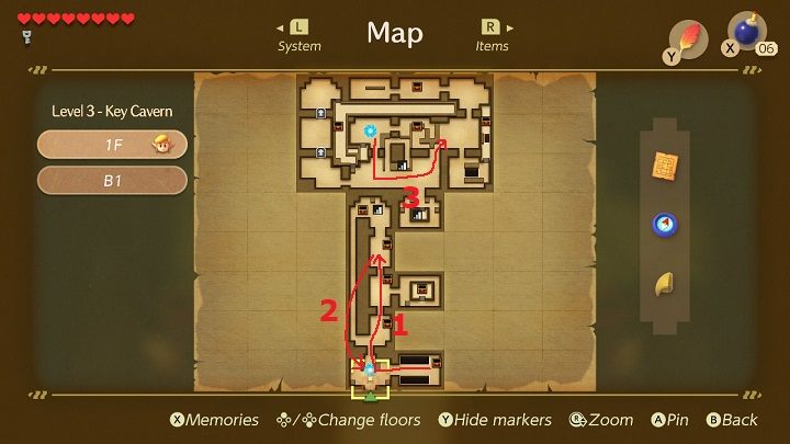 Go right and skip the portal to go up - Key Cavern | Links Awakening Walkthrough - Walkthrough - Links Awakening Guide