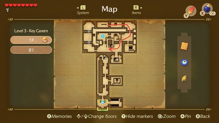 Return through the two rooms to the right and kill the bombs - Key Cavern | Links Awakening Walkthrough - Walkthrough - Links Awakening Guide
