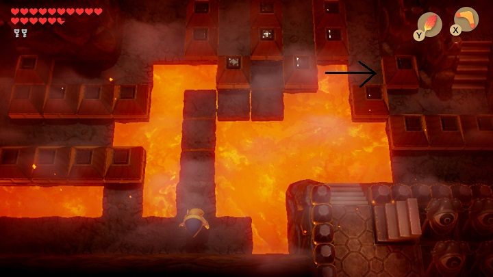 Place another bomb by the left cracked wall and go to the next chamber - Turtle Rock | Links Awakening Walkthrough - Walkthrough - Links Awakening Guide