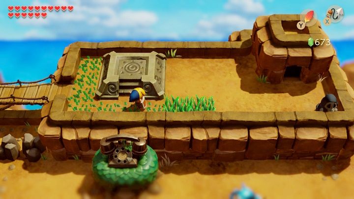 Take a Piece of Heart thats in the grass and then go right over the bridge - Turtle Rock | Links Awakening Walkthrough - Walkthrough - Links Awakening Guide