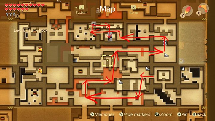 Go up the stairs and go down a bit - Turtle Rock | Links Awakening Walkthrough - Walkthrough - Links Awakening Guide