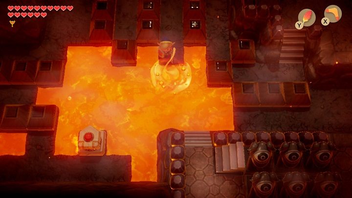 Throw the brick into the lava and jump to the right - Turtle Rock | Links Awakening Walkthrough - Walkthrough - Links Awakening Guide