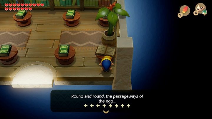 After getting the last instrument in Turtle Rock get back to Mabe Village and visit the Village Library - Wind Fishs Egg | Links Awakening Walkthrough - Walkthrough - Links Awakening Guide