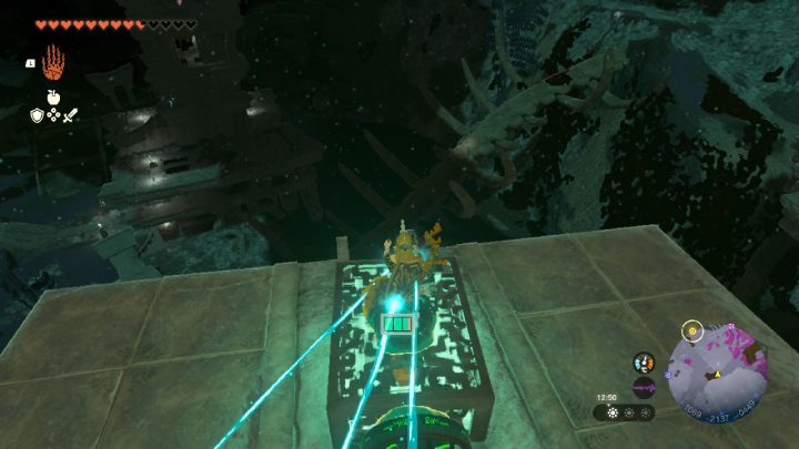 Use the next elevator, then attach a Fan and a Steering Stick to the box - Zelda TotK: Find the Fifth Sage - Walkthrough - Zelda Tears of the Kingdom Guide