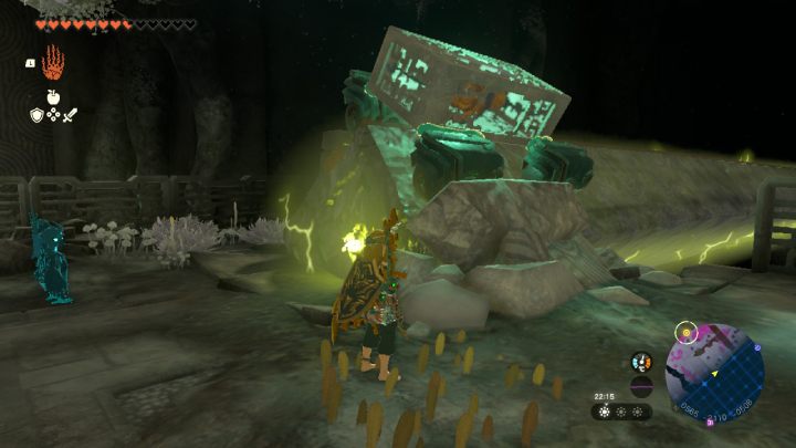 Attach four wheels to the box and place it on the overturned column, just as pictured above - Zelda TotK: Find the Fifth Sage - Walkthrough - Zelda Tears of the Kingdom Guide