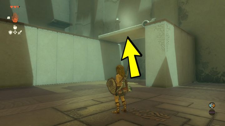 Cut the ropes holding the platform and when the platform drops, stand under it - Zelda TotK: Gutanbac Shrine - Sky - Zelda Tears of the Kingdom Guide